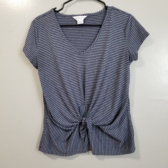 Liz Claiborne Fitted Stripe Blue Blouse Tie Front Women's Small - Picture 1 of 5